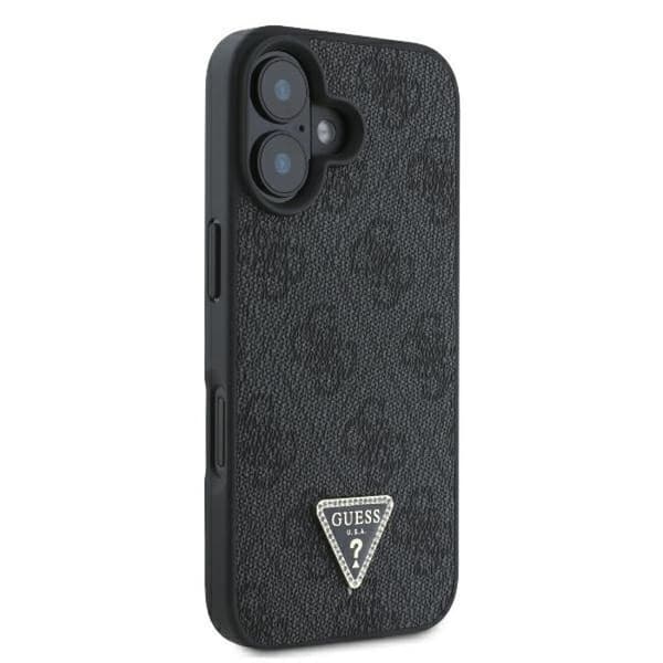 Skal till iPhone 16 - Guess Leather 4G Triangle Strass Triangle (GUHCP16SP4TDPK) - Svart