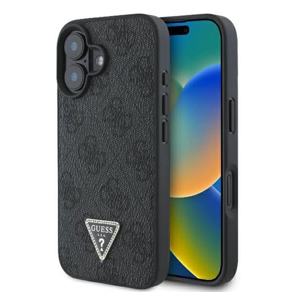Skal till iPhone 16 - Guess Leather 4G Triangle Strass Triangle (GUHCP16SP4TDPK) - Svart