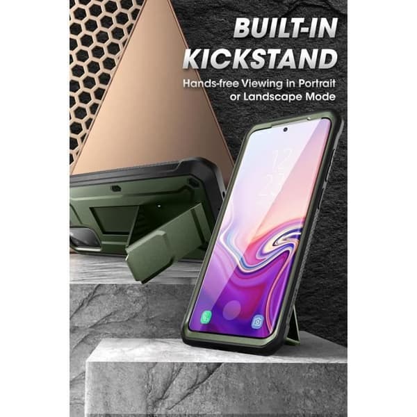 SUPCASE Unicorn Beetle Pro Hölster med dubbla lager och ställ för Samsung Galaxy S20 FE 2020 6,5 tum, Guldan Grön