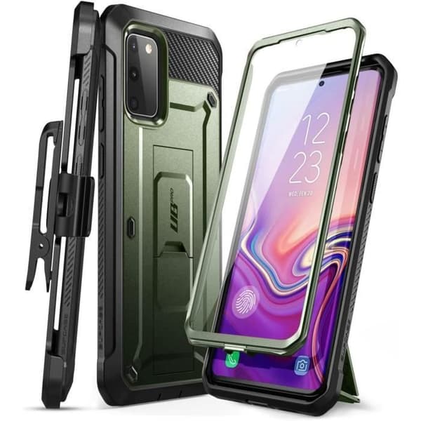 SUPCASE Unicorn Beetle Pro Hölster med dubbla lager och ställ för Samsung Galaxy S20 FE 2020 6,5 tum, Guldan Grön