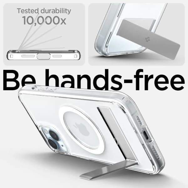 Coque Magnétique för iPhone 15 Plus med Kickstand Ställning i Bakstek PC och Bumper TPU Ultra Hybrid S MagFit - Transparent Spigen