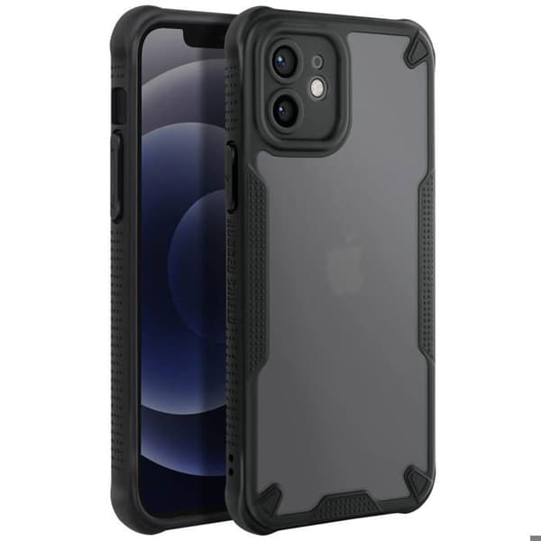 Stötbeständig skal för iPhone 12 med förstärkta hörn, mattsvart baksida, antiklittrande.