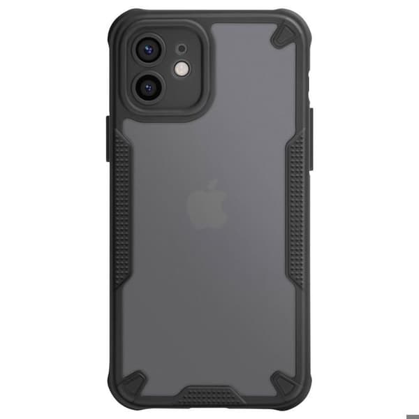 Stötbeständig skal för iPhone 12 med förstärkta hörn, mattsvart baksida, antiklittrande.
