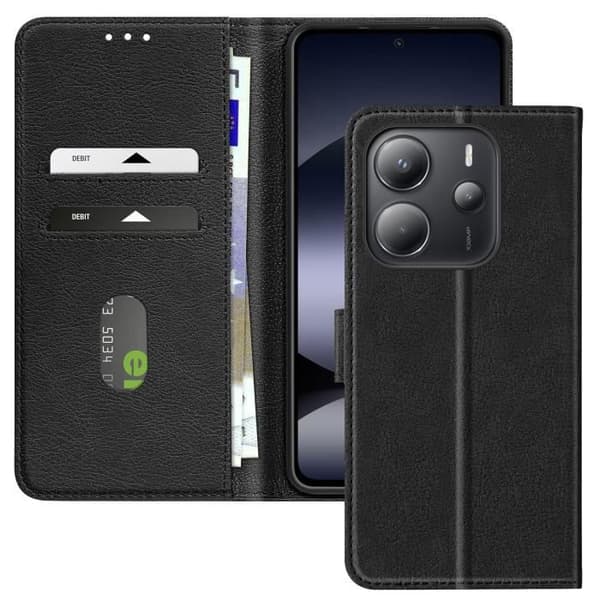 Fodral för Xiaomi Redmi Note 14 4G Fällbar Plånbok och Videoställning Svart