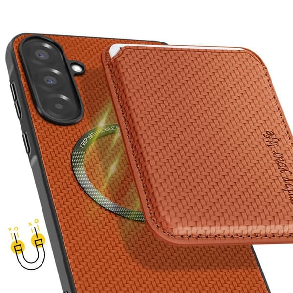 Skydd för Samsung A36 Magnetisk kortficka Lätt brunt kolfiber
