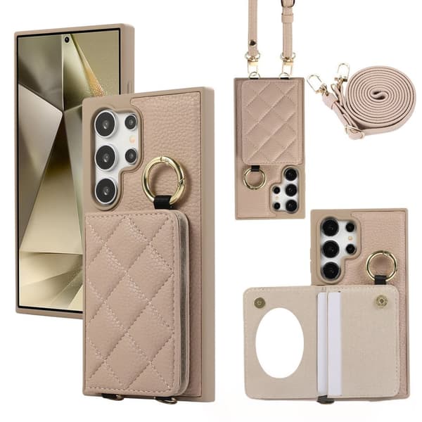 Samsung Galaxy S25 Ultra Skal med Kortfack och Axelrem - Khaki