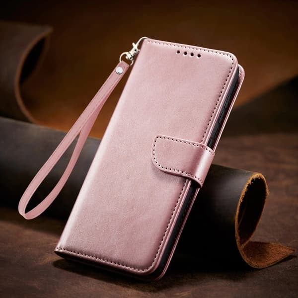 Samsung Galaxy S25 Plus Fodral med Kortfack och Handrem - Rosa