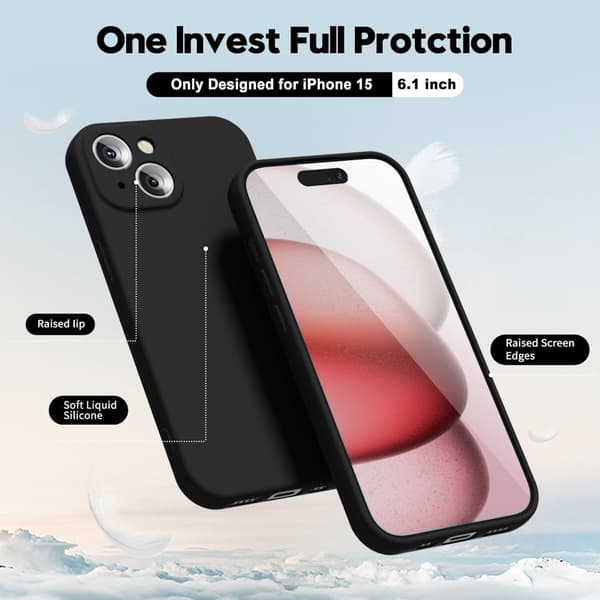 iPhone 15 Mat Sort Cover - Ekstra kamerabeskyttelse