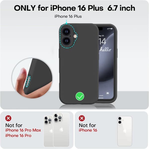 iPhone 16 Plus Mat Sort Cover - Ekstra Kamerabeskytter