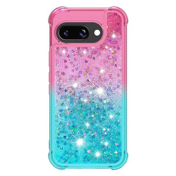 SKALO Google Pixel 9a Hiekka Glitteri Suojakuori - Pinkki-Turkoosi