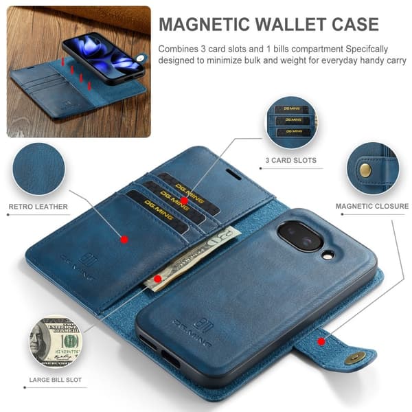 DG MING Google Pixel 9a 2-i-1 Magnet Plånboksfodral - Blå