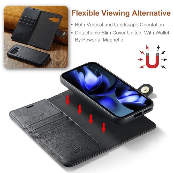 DG MING Google Pixel 9a 2-in-1 Magneetti Lompakkokotelo - Musta