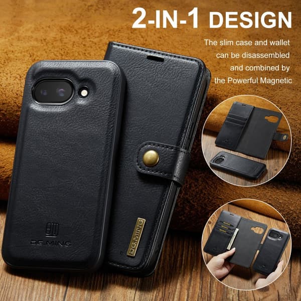 DG MING Google Pixel 9a 2-in-1 Magneetti Lompakkokotelo - Musta