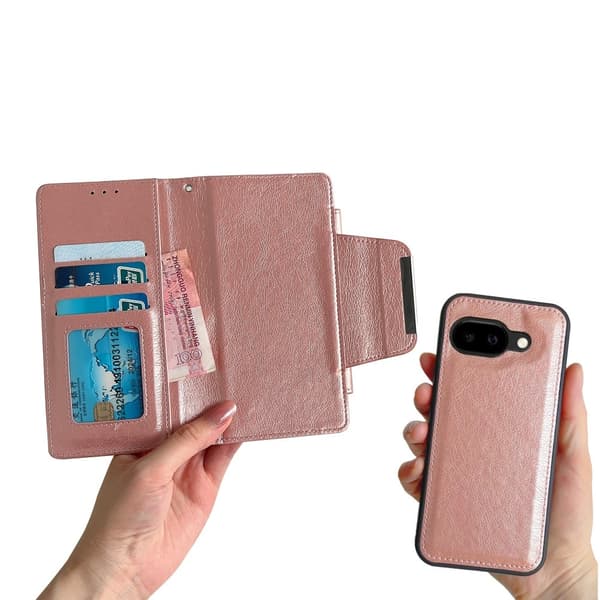 SKALO Google Pixel 9a 2-in-1 Magnetiskt Avtagbart Plånboksfodral - Roséguld