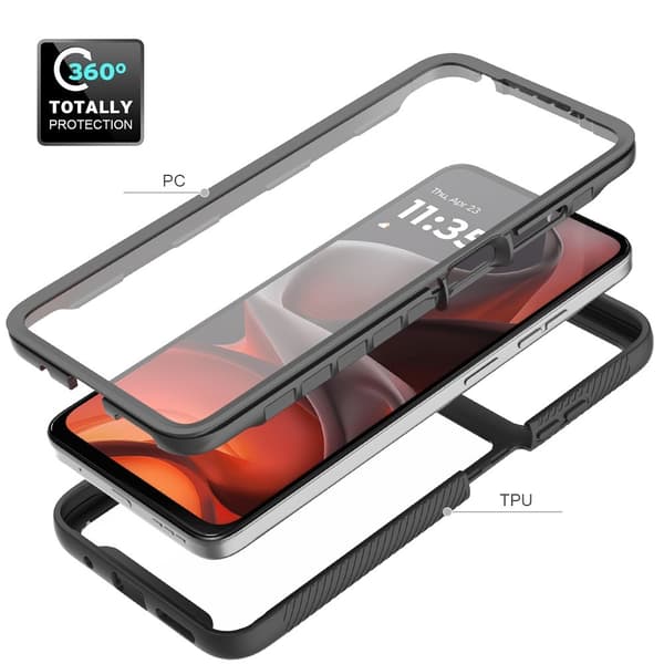 SKALO Motorola Moto G05 Shockproof Clear Hybrid+Näytönsuoja Suojakuori - Musta