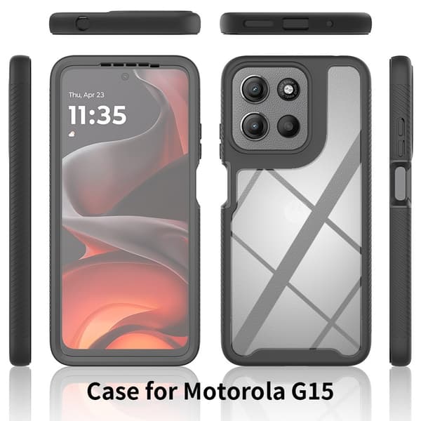 SKALO Motorola Moto G05 Shockproof Clear Hybrid+Näytönsuoja Suojakuori - Musta