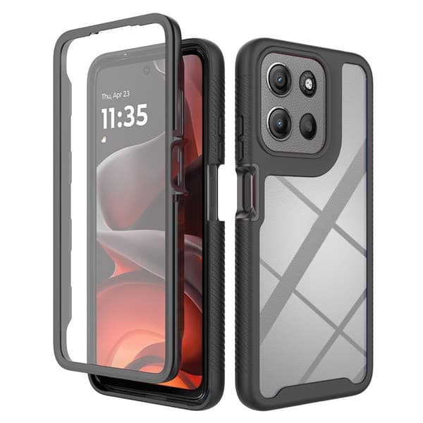 SKALO Motorola Moto G05 Shockproof Clear Hybrid+Näytönsuoja Suojakuori - Musta
