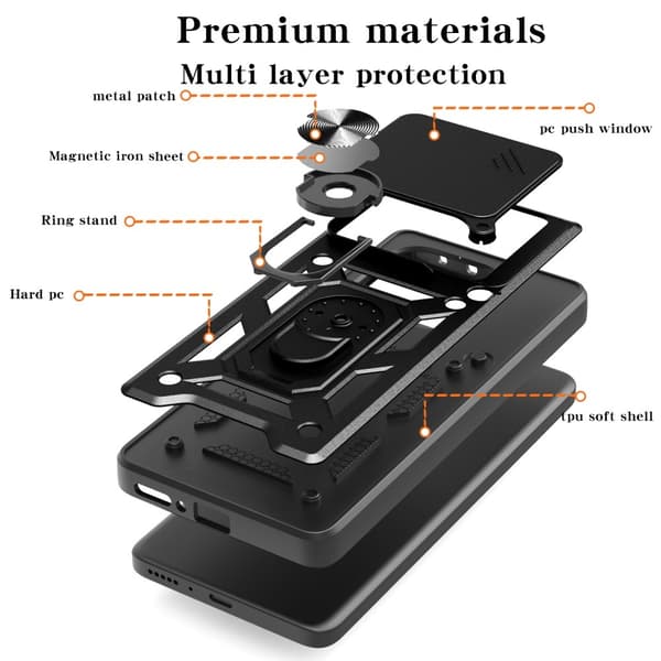 SKALO Motorola Edge 60 Armor Metallinen rengas -kamerasuojus Suojakuori - Musta