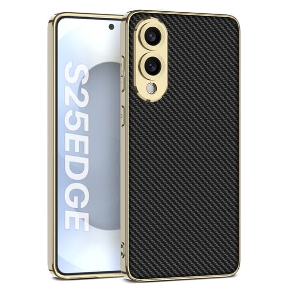 SKALO Samsung S25 Edge GKK Carbon Fiber Guldkant Skal - Svart