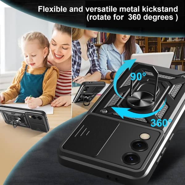 SKALO Samsung S25 Edge Armor Metallring Kameraslider Cover - Sort