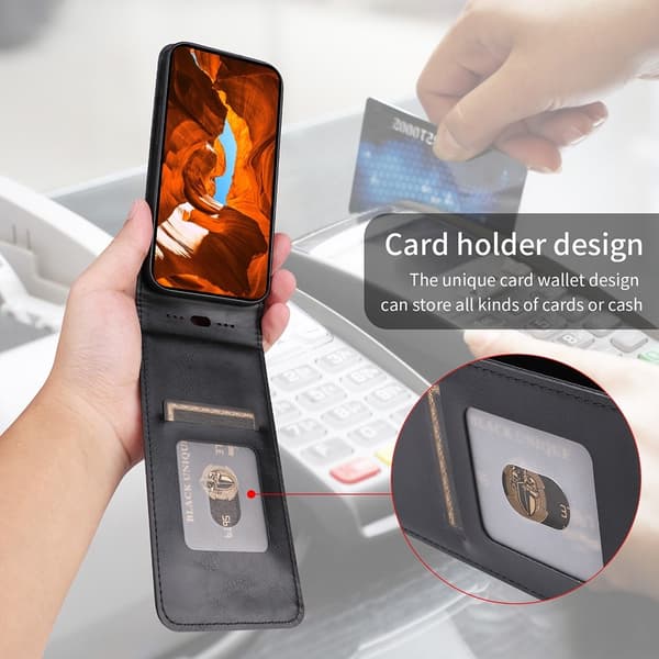 SKALO Samsung S25 Edge Pysty PU-nahka Suojakuori - Musta