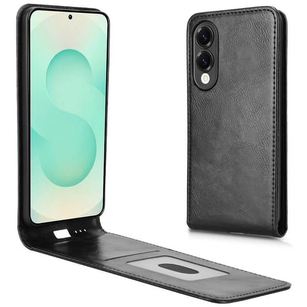 SKALO Samsung S25 Edge Pysty PU-nahka Suojakuori - Musta
