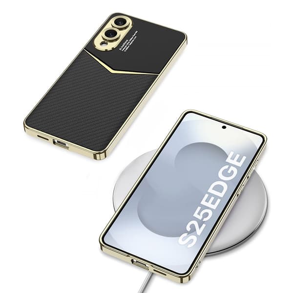 SKALO Samsung S25 Edge GKK PU-Læder Guldkant Cover - Sort