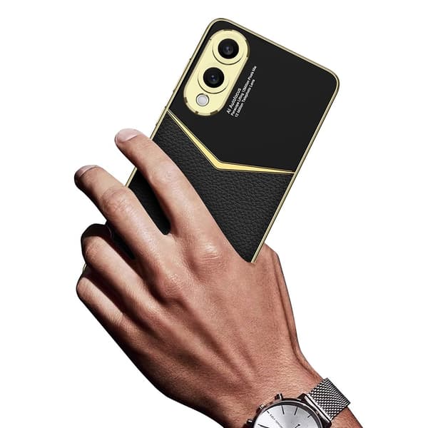 SKALO Samsung S25 Edge GKK PU-Læder Guldkant Cover - Sort