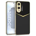 Miniatyrbillede 1 af 7: SKALO Samsung S25 Edge GKK PU-Læder Guldkant Cover - Sort