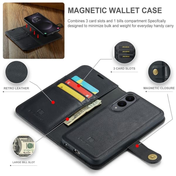 DG MING Samsung S25 Edge 2-i-1 Magnet Flip Cover - Sort