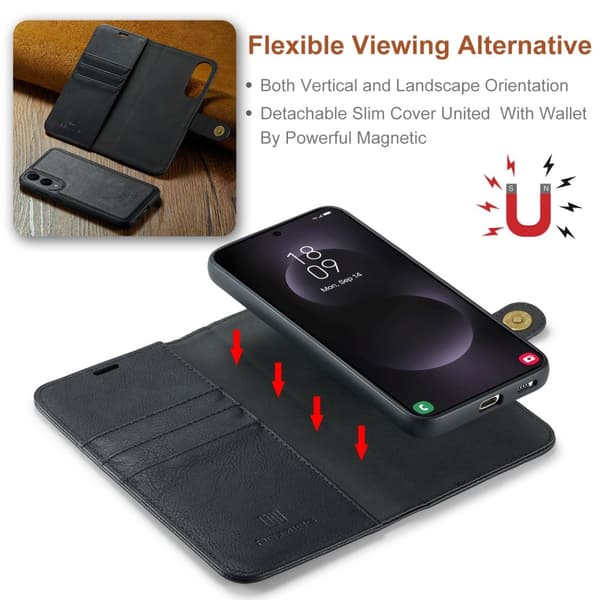DG MING Samsung S25 Edge 2-i-1 Magnet Flip Cover - Sort