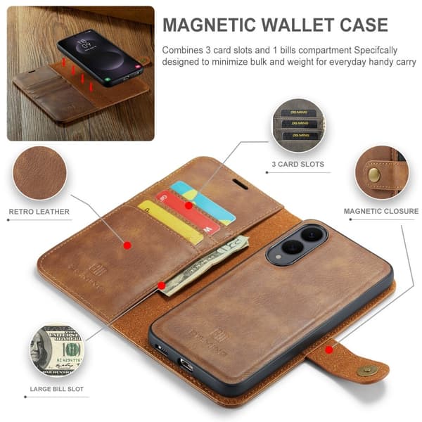 DG MING Samsung S25 Edge 2-i-1 Magnet Plånboksfodral - Brun