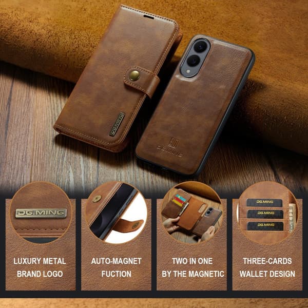 DG MING Samsung S25 Edge 2-i-1 Magnet Plånboksfodral - Brun
