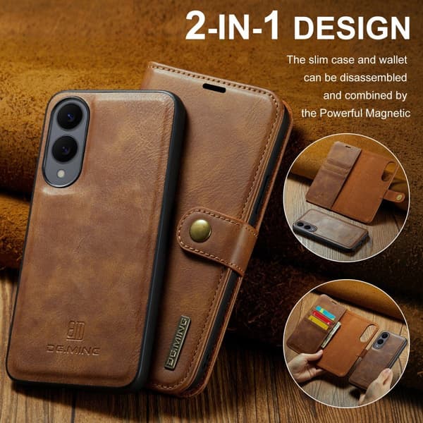 DG MING Samsung S25 Edge 2-i-1 Magnet Plånboksfodral - Brun