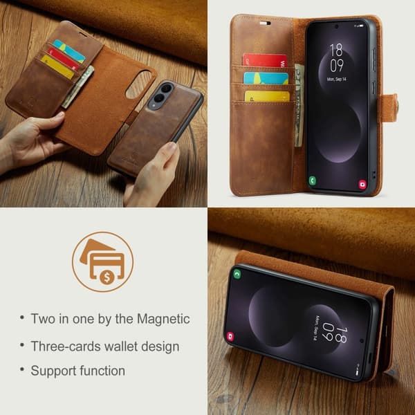 DG MING Samsung S25 Edge 2-i-1 Magnet Plånboksfodral - Brun