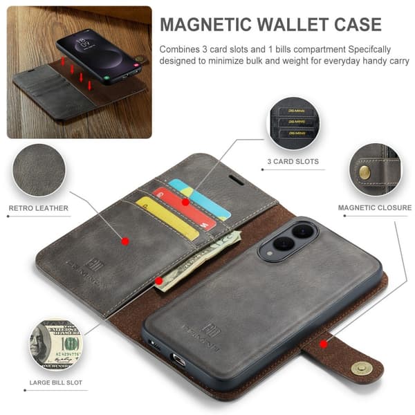 DG MING Samsung S25 Edge 2-in-1 Magneetti Lompakkokotelo - Harmaa