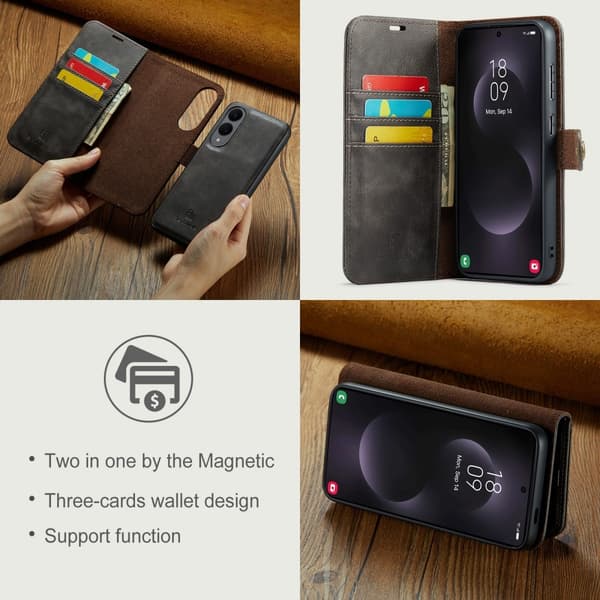 DG MING Samsung S25 Edge 2-in-1 Magneetti Lompakkokotelo - Harmaa