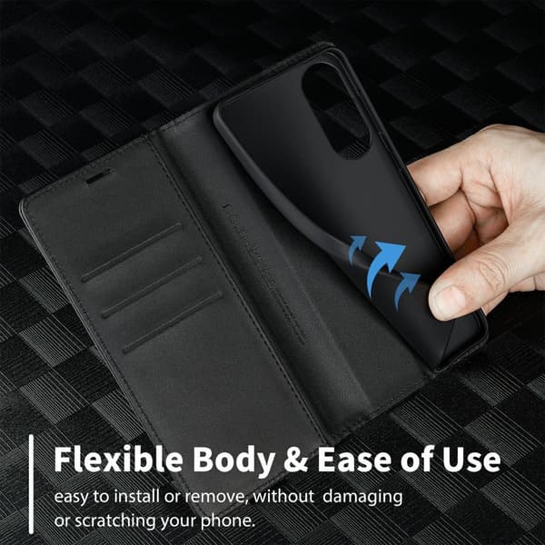 SKALO Samsung S25 Edge LC.IMEEKE Carbon Fiber Lompakkokotelo - Musta