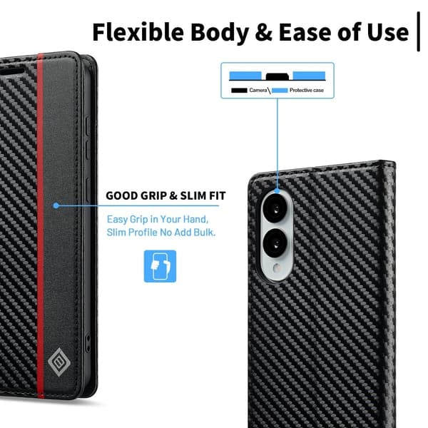 SKALO Samsung S25 Edge LC.IMEEKE Carbon Fiber Lompakkokotelo - Musta