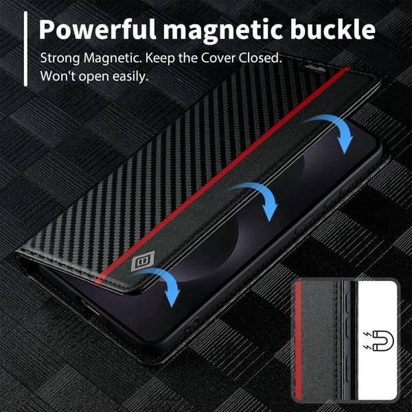 SKALO Samsung S25 Edge LC.IMEEKE Carbon Fiber Lompakkokotelo - Musta