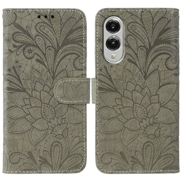 SKALO Samsung S25 Edge Mandala Kukka Lompakkokotelo - Harmaa