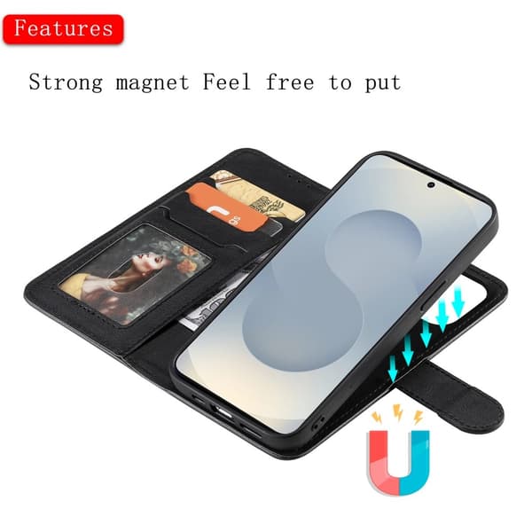 SKALO Samsung S25 Edge 2-in-1 Magneettinen Irrotettava Lompakkokotelo - Musta