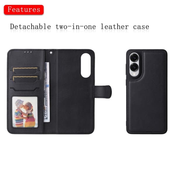 SKALO Samsung S25 Edge 2-in-1 Magneettinen Irrotettava Lompakkokotelo - Musta
