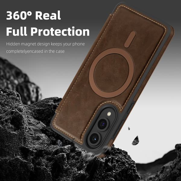 SKALO Samsung S25 Edge Slim Flip Cover - Mørkebrun