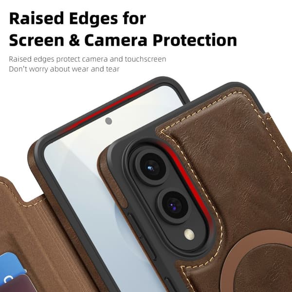 SKALO Samsung S25 Edge Slim Flip Cover - Mørkebrun