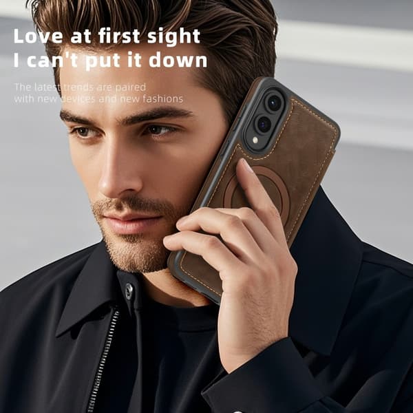 SKALO Samsung S25 Edge Slim Flip Cover - Mørkebrun