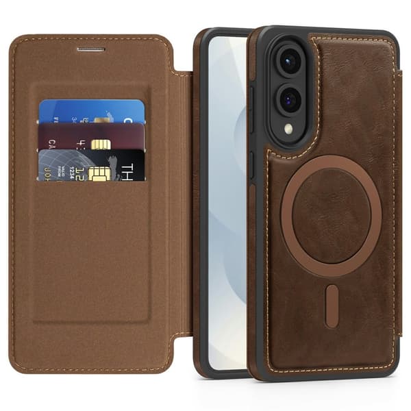 SKALO Samsung S25 Edge Slim Flip Cover - Mørkebrun
