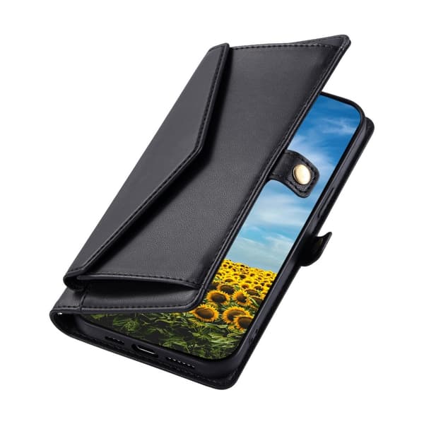 SKALO Samsung S25 Edge PU-Nahkakuori Lompakkokotelo - Musta