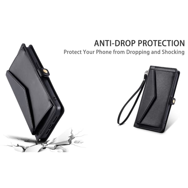 SKALO Samsung S25 Edge PU-Nahkakuori Lompakkokotelo - Musta
