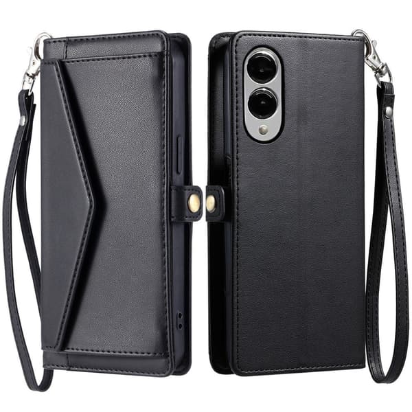 SKALO Samsung S25 Edge PU-Nahkakuori Lompakkokotelo - Musta